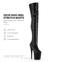 Bottes de strip-tease OEM 20 cm au-dessus du genou, en PU extensible, avec fermeture éclair latérale, chaussures de pole dance à talon aiguille et plateforme haute pour spectacle sur scène