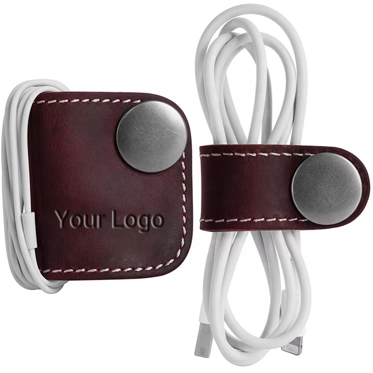 Fascette stringicavo in pelle, organizer per cavi, portatile, per auricolari, gestione dei cavi, fascette per lavoro e viaggi (set da 12