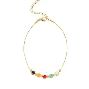 Yiwu Daicy hot sale stainless steel Colorful Drop Glaze 5 Smile bracelet anklet 18k gold plated beaded anklet women gift for her