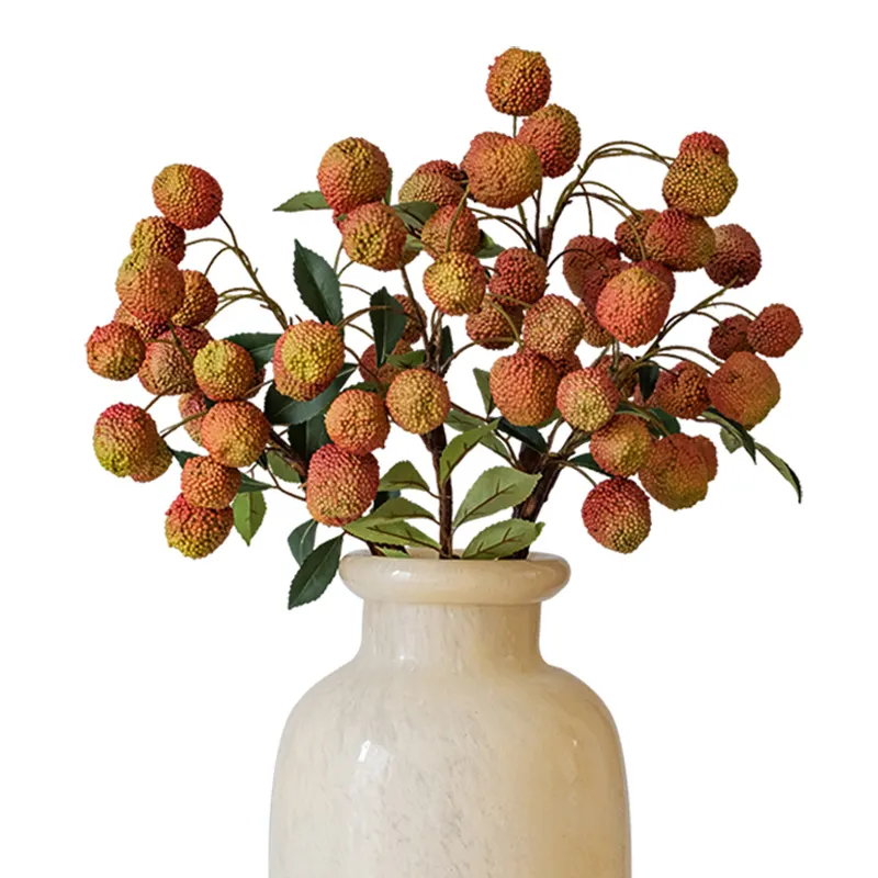 फल शाखा संयंत्र फूल व्यवस्था यथार्थवादी कृत्रिम रियल टच प्लास्टिक लीची फल शाखा फूल