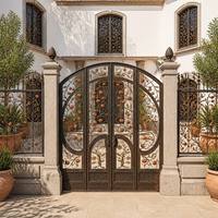 Puerta Batiente de Hierro Forjado de Lujo, Estilo Persimón, Galvanizada en Caliente, Bronce Antiguo, Puerta de Entrada, Sistema de Valla Personalizado para Propiedades