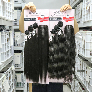 Lot de mèches synthétiques Julianna Kanekalon Futura Fiber Brazilian Jerry Curly <span class=keywords><strong>Body</strong></span> Water Wave avec closure en dentelle - Product Image 1