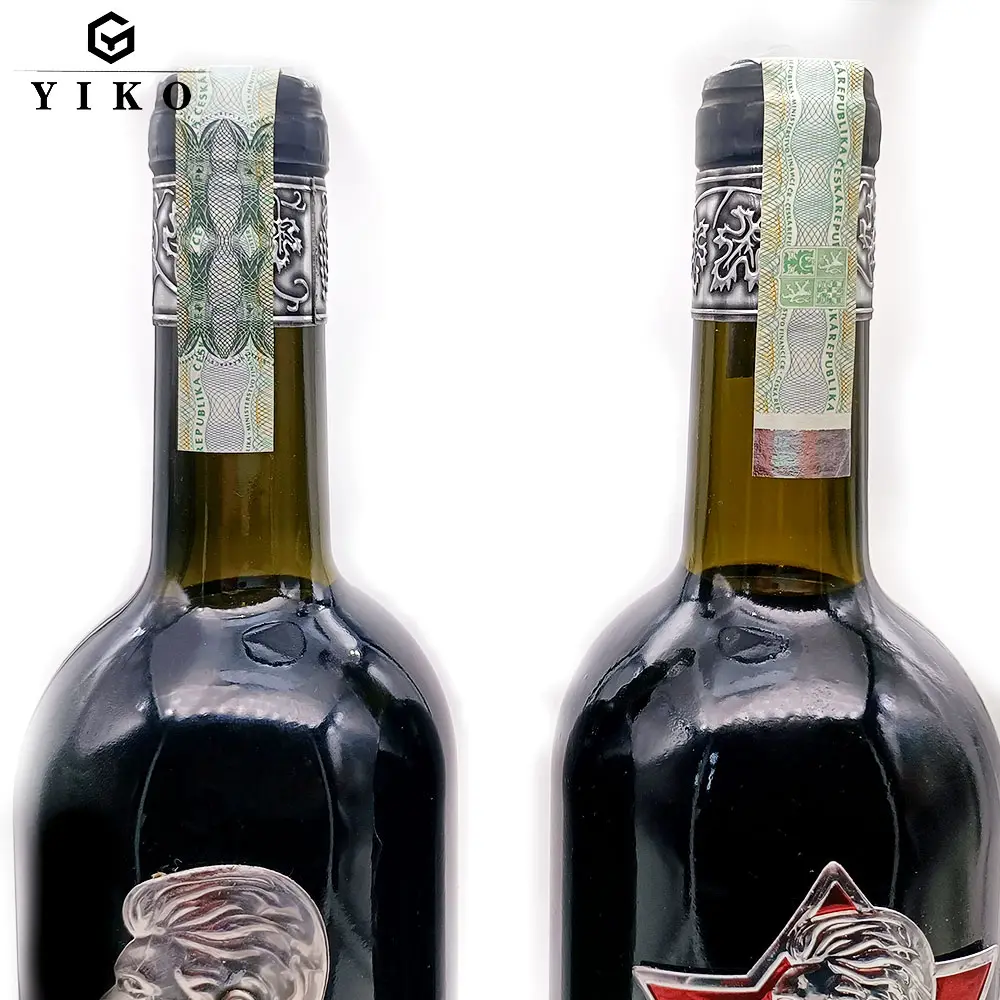 Etiqueta de embalaje holográfica para botellas de vino, pegatina de sellado de seguridad con estampado en caliente de posicionamiento para botellas de vino