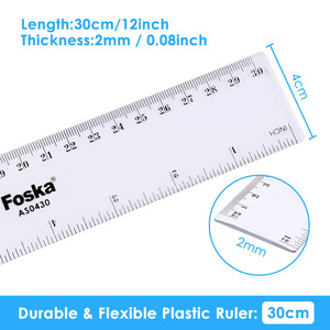 Strumento di Misurazione Trasparente, Righello in Plastica Trasparente <span class=keywords><strong>da</strong></span> 12 Pollici con Bordi Dritti, con Indicatori in Pollici e Centimetri per Scuola, Ufficio e Studenti - Product Image 2