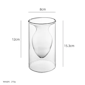 투명 더블 레이어 유리 꽃병, 꽃꽂이, 실내 장식 꽃병