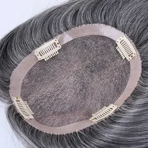 TopEllesのホットセールは、女性のためのモノフィラメントトッパーヨーロッパのレミーの人間の髪のモノトッパーを出荷する準備ができている灰色の髪のトッパーを強調します