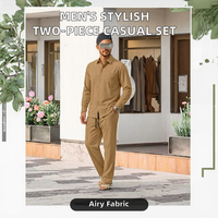 Costume élégant pour homme en deux pièces, chemise boutonnée respirante et pantalon à cordon de serrage pour le printemps