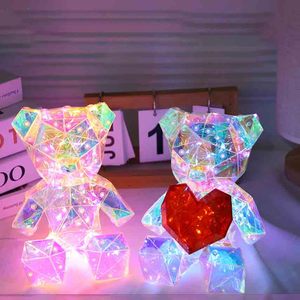 Mini ours en peluche lumineux à LED, décoration de chambre en cristal et PVC, film holographique, ours coloré, cadeau d'anniversaire, cadeau de la Saint-Valentin - Product Image 1