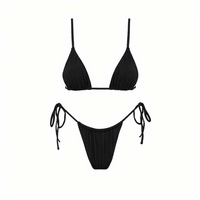Maillot de bain personnalisé pour femme en tissu recyclé à partir de bouteilles en plastique, haut dos nu à col en V profond et bas de bikini string à cordon de serrage, pour la plage