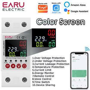 Interruptor Diferencial Inteligente Tuya <span class=keywords><strong>de</strong></span> 63A CA 230V con Medidor <span class=keywords><strong>de</strong></span> Energía kWh, Protecció<span class=keywords><strong>n</strong></span> Contra Sobretensió<span class=keywords><strong>n</strong></span>, Baja Tensió<span class=keywords><strong>n</strong></span> y Fugas a Tierra - Product Image 2