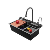 Deao rectangulaire 304 bol sous-plan tablier en acier inoxydable ferme fait à la main intelligent cascade évier de cuisine multifonction