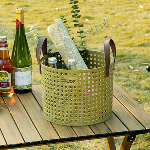 Round Picnic Basket 19.5x15.6cm Portable Storage Organizer For Snacks And Daily Necessities Bedroom Use PP Material - Product Image 2
