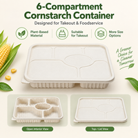 Boîte Bento en amidon de maïs à 2, 3, 4, 5 ou 6 compartiments, dégradable, rectangulaire, avec couvercle, OEM ODM pour restaurant