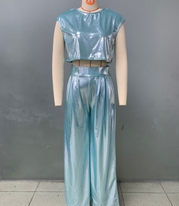 Nuevo Conjunto de 2 Piezas para Mujer, Chaleco Casual Brillante Estampado y Pantalones Anchos, a la Moda - Product Image 4