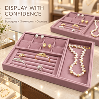 Plateau à bijoux en velours rose personnalisé, organiseur de tiroir empilable avec compartiments sur mesure pour ranger bagues, boucles d'oreilles et colliers