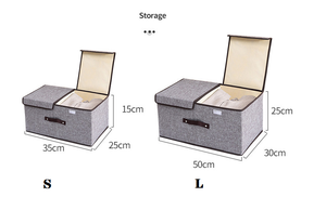 Fabric Storage <b>Bins</b> Cube High Quality Linen Foldable Storage Box Organizer with <b>Lids</b> and Handles - Product Image 3