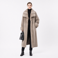 Manteau long en vison véritable bleu argenté pour femme, col à revers, coupe décontractée, coupe-vent, écologique, fermeture à boutons-pression, teint uni