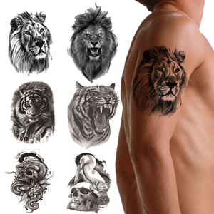 Tatuajes Temporales Ecológicos de Papel a Base de Agua, Estilo Indio, Diseños de León, Tigre y Calavera para Cara y Cuerpo - Product Image 1