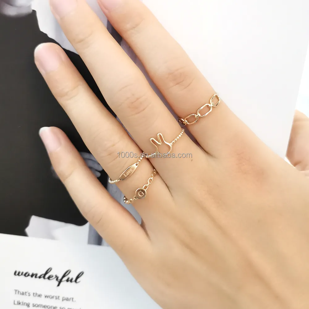 Custom 14K Pure Solid Dainty Finger Ring  Real 14K Paper Clip Chain Shape Real Gold Ring Fine Jewelry Wholesale