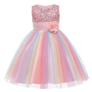 Robe en maille arc-en-ciel à paillettes sans manches pour petite fille, la moins chère, pour mariage ou fête - Product Image 2