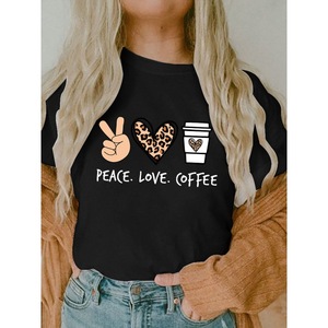Camiseta <span class=keywords><strong>de</strong></span> <span class=keywords><strong>mujer</strong></span> barata al por mayor con estampado <span class=keywords><strong>de</strong></span> leopardo Peace and Love Coffee, vestido <span class=keywords><strong>de</strong></span> calle, camiseta sexy informal con cuello redondo para chica - Product Image 6