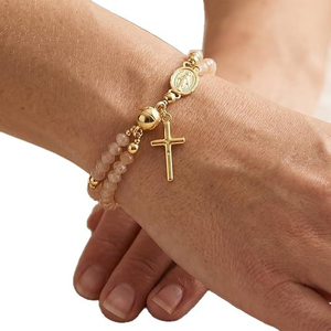 Bracelets de prière magnétiques à la mode avec médailles, croix, cadeaux de communion, bracelet de prière convertible personnalisé en perles de cristal - Product Image 3