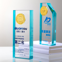 Trophée personnalisé en alliage de zinc plaqué or - Trophée carré gravé avec bordure rose imprimée UV et cristal