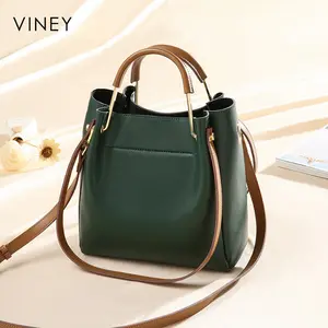 adjustable sling strap bag Suppliers-Viney Adjustable Strap Hardware Handle Genuine Leather Ladies Hand Sling Crossbody Bucket Bags