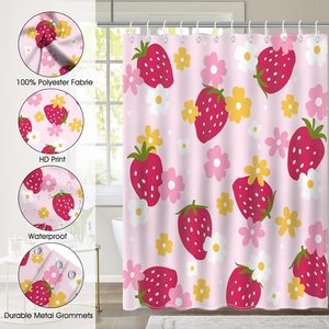 Linda Cortina de ducha de fresa floral Rosa PVC impermeable baño decoración del hogar Funky diseño de fresa - Product Image 5