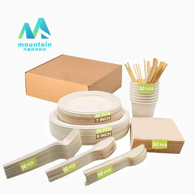 100% vaisselle jetable biodégradable canne à sucre bagasse assiettes jetables