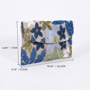 Women's Handmade Woven Straw Shoulder Clutch <b>Bag</b> for Summer 2025 Shining Glitter <b>Sequined</b> Floral Embroidered Open for Beach - Product Image 2