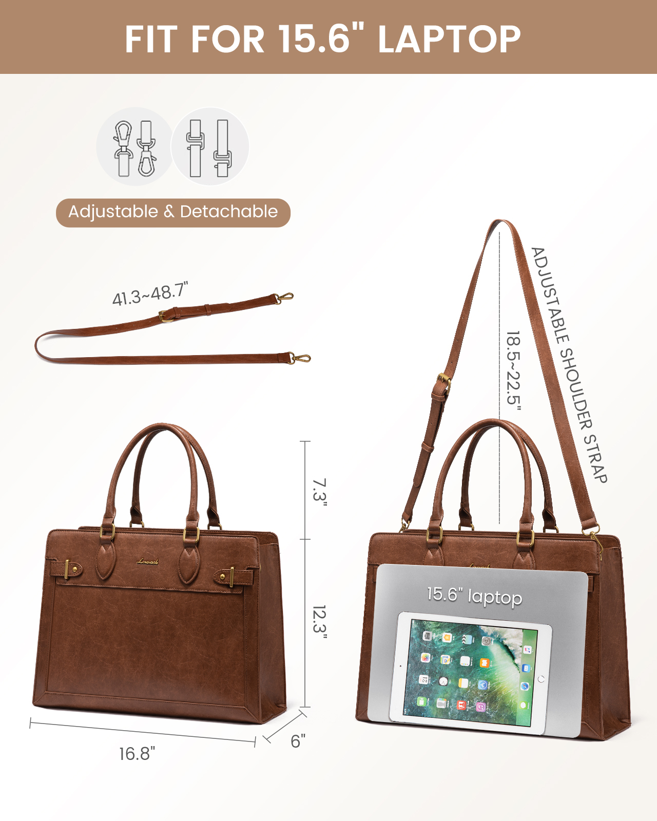 LOVEVOOK 15.6/17-Inch Laptop Handbag – Women’s PU Leather Business Tote Briefcase - View 3
