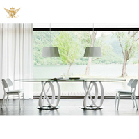 Table à manger ovale contemporaine en verre trempé et acier inoxydable pour ensembles de salle à manger – Vente en gros