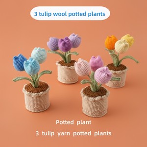 2026 Cross-Border Best-Selling Finished Hand-Woven 3-Head Tulip Yarn Pot Mothers Day Teachers Day Eternal <b>Gift</b> China - Product Image 1