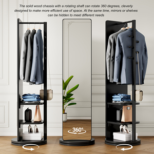 360 Degree Rotating Full Length <b>Mirror</b> With Hook Storage Rack Coat Rack Solid Wood Floor <b>Mirror</b> 66x17.8 Inches - Product Image 3