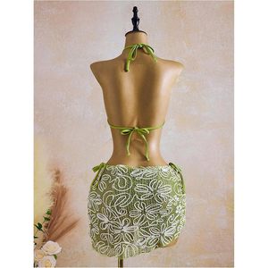 FOXA Women's 3 Piece Textured Floral <b>Bikini</b> <b>Set</b> With Cover Up Skirt Halter Triangle <b>String</b> Thong Swimwear - Product Image 2