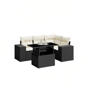 Set Divano da Giardino in Rattan Nero Crema con Tavolo, 4 Posti, Arredamento da Esterno dal Design Contemporaneo - Product Image 1