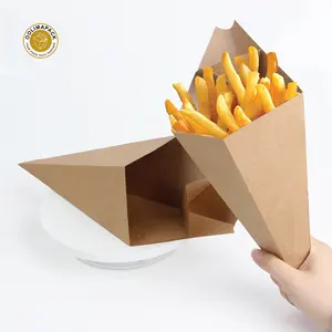 Disposable Custom Take Away Fast Food Cardboard French Fries Paper Cone With Sauce Tray