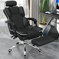 Chaise de jeu ergonomique en cuir avec repose-pieds, massage, dossier haut pivotant pour bureau à domicile et salle de jeux