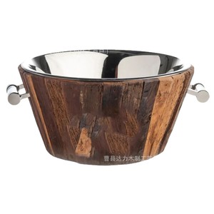 Cubo de hielo de madera de acacia redondo con asa para enfriar bebidas en fiestas - Product Image 2