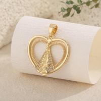 Pendentif en forme de cœur en laiton plaqué or 14 carats avec pierres CZ, charme religieux catholique pour femmes, cadeau tendance