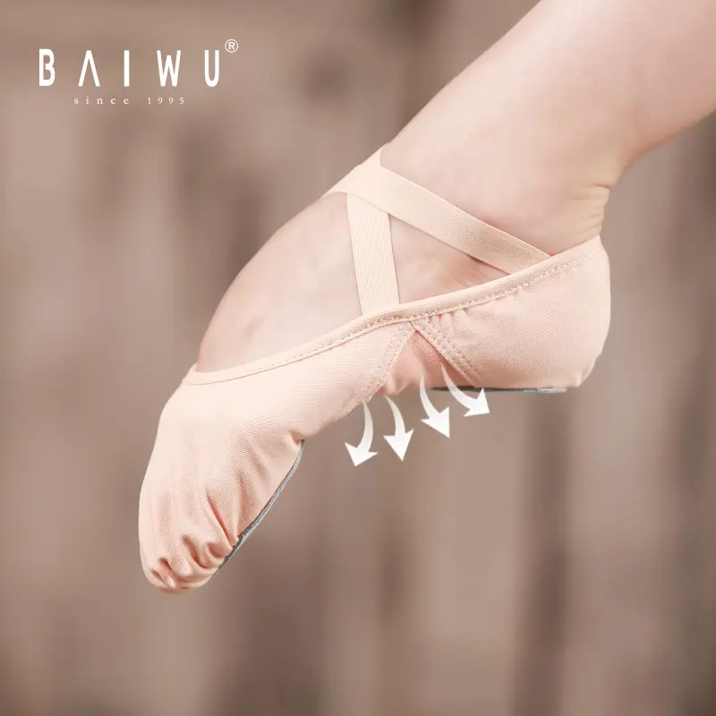 121131010 Baiwu Women Dance Slipper Ballet Flat Shoes Brown Ballet Canvas Shoes