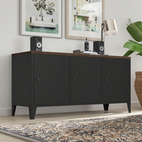 Meuble TV Moderne en Acier à 3 Compartiments avec Rangement Pliable 3D pour Salon, Table TV en Métal