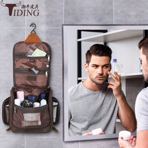 Tiding Genuine Leather <b>Toiletry</b> Bag Dark Brown Rectangle Portable Travel <b>Storage</b> With Hanging Function - Product Image 3