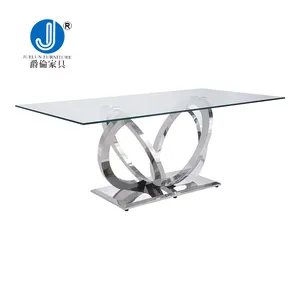 Vendita calda moderna mobili per sala da pranzo tavolo da pranzo set tavoli da pranzo in vetro in acciaio inossidabile in metallo