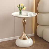 Table Basse Mobile Ronde en Métal Rétro Simple, Style Nordique, Portable, Luxe Moderne pour Salon et Chevet de Chambre