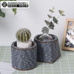 Rattan Flower <b>Pots</b> With Wooden Legs Indoor Planters For <b>Succulents</b> And Cacti Desktop Use - Product Image 3