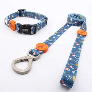 2024 Hot Bán Pet Dog Dây Xích Cá Nhân Tùy Chỉnh Thiết Kế Thăng Hoa In Nylon Con Chó Dây Xích Và Cổ Áo Thiết Lập