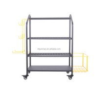 Chariot d'organisation sportive professionnel avec roues, 3 étagères, support pour tapis de yoga, cage de rangement pour ballons, garage, acier modulaire haute résistance