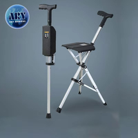 Canne pliable électrique légère pliante à trois jambes canne pour personnes âgées avec tabouret de siège ouvrir le tabouret en un clic